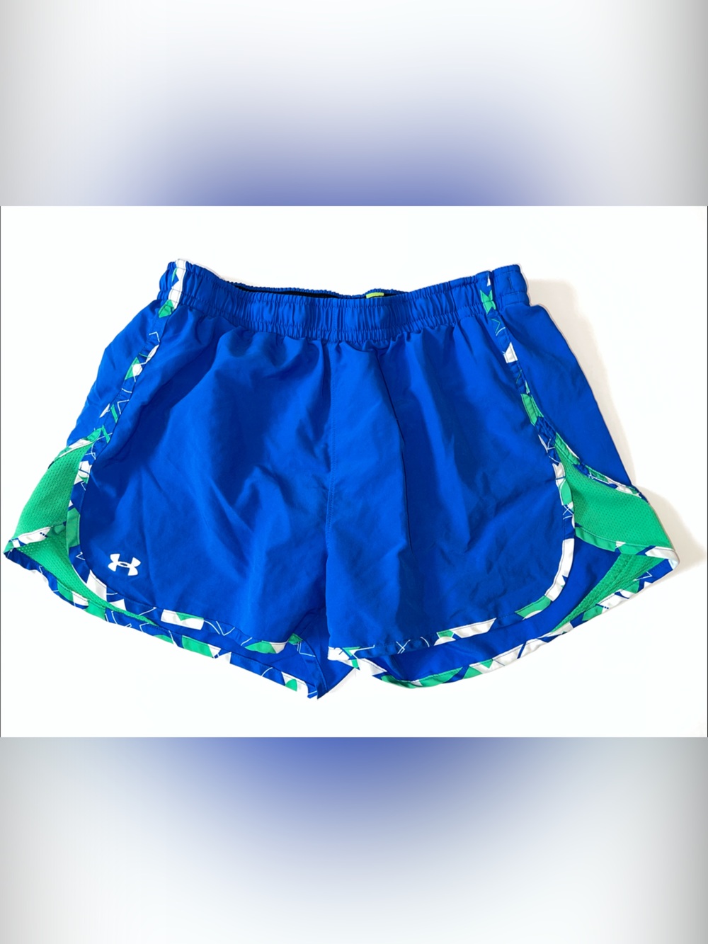 Under Armour Blue Semifitted Heatgear Shorts with Green Accent